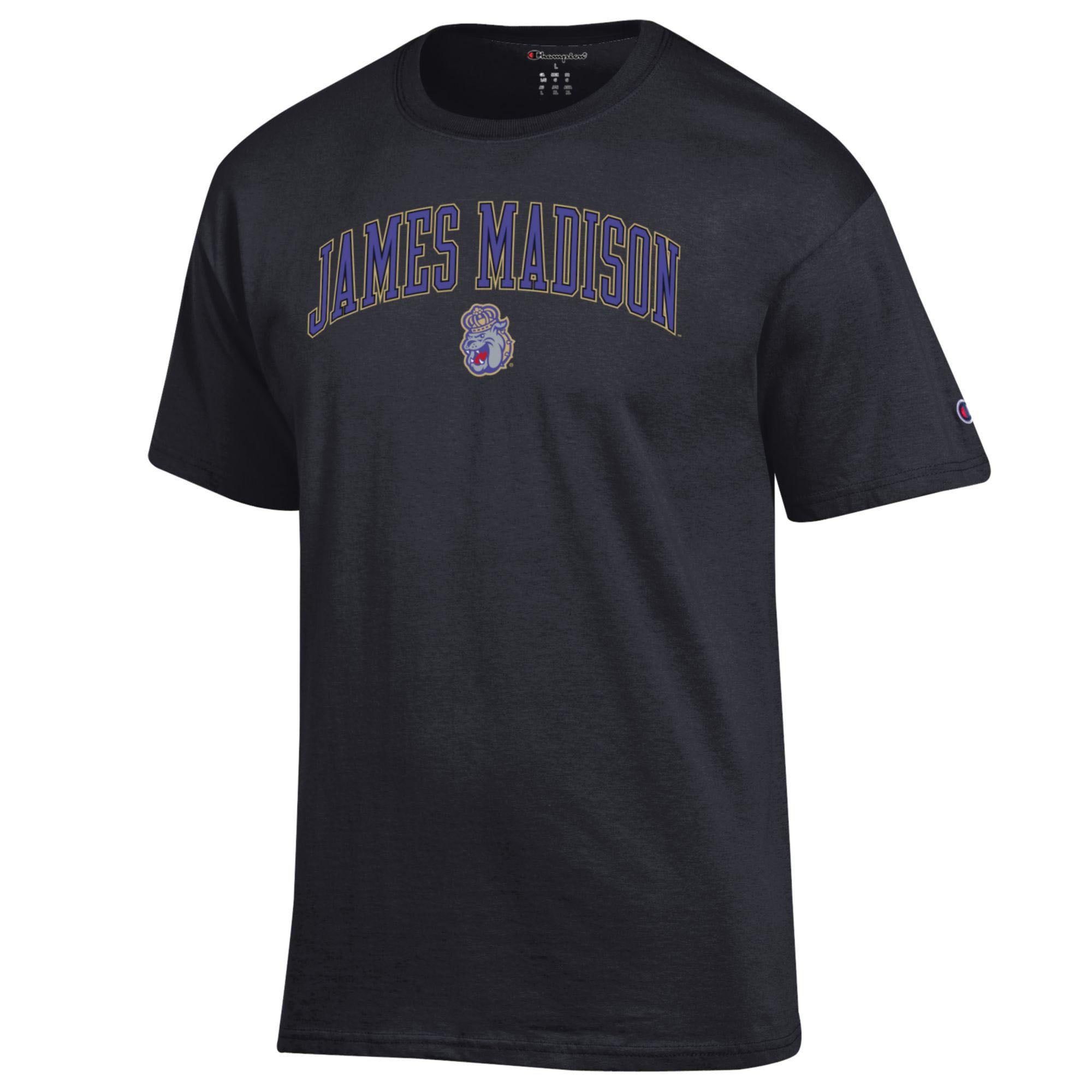 T-shirt Champion noir pour homme avec logo arqué James Madison Dukes